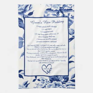Blue Chinoiserie Family Recipe Keepsake Custom Tea Towel