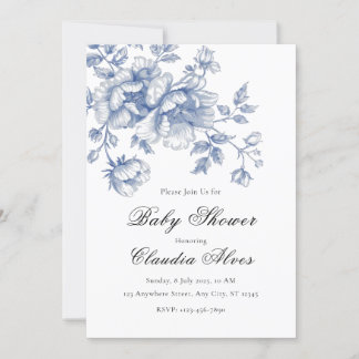 Blue Chinoiserie Floral Baby Shower Invitation