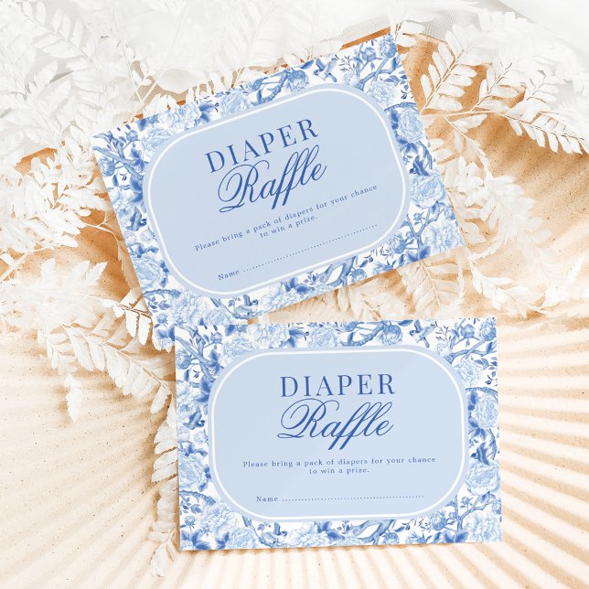 Blue Chinoiserie Floral Bird Toile Diaper Raffle Card (Creator Uploaded)