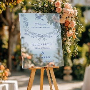 Blue Chinoiserie Floral Botanical Wedding Acrylic Sign