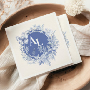 Blue Chinoiserie Floral Botanical Wedding Napkin