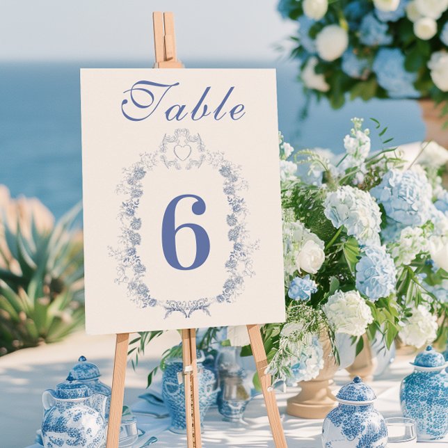 Blue Chinoiserie Floral Botanical Wedding Table Number (Creator Uploaded)