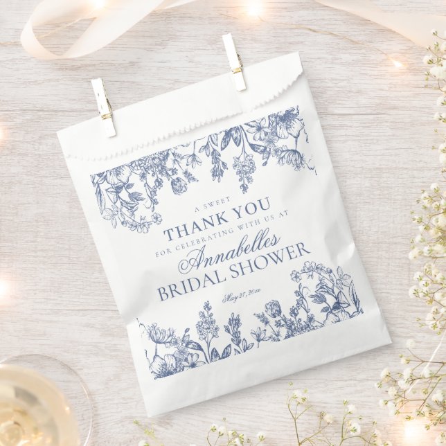 Blue Chinoiserie Floral Bridal Shower Dessert Favour Bag (Clipped)