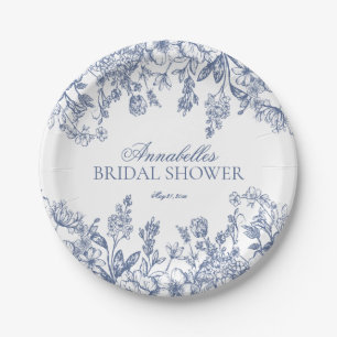 Blue Chinoiserie Floral Bridal Shower Dessert Paper Plate