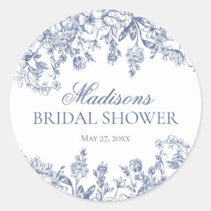 Blue Chinoiserie Floral Bridal Shower Envelope Classic Round Sticker