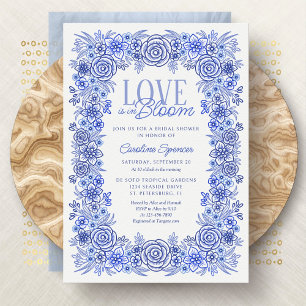 Blue Chinoiserie Floral Bridal Shower Invitation