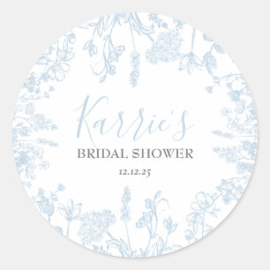 Blue Chinoiserie Floral Bridal Shower Invitation,  Classic Round Sticker