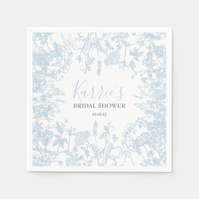 Blue Chinoiserie Floral Bridal Shower Invitation,  Napkin (Front)