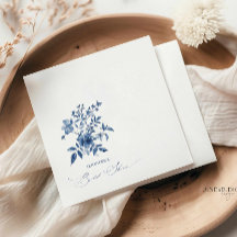 Blue Chinoiserie Floral Bridal Shower Napkin