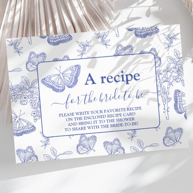 Blue Chinoiserie Floral Bridal Shower receipe  Enclosure Card (Creator Uploaded)
