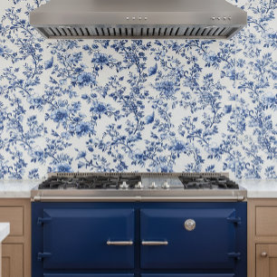 Blue Chinoiserie Floral Ceramic Tile