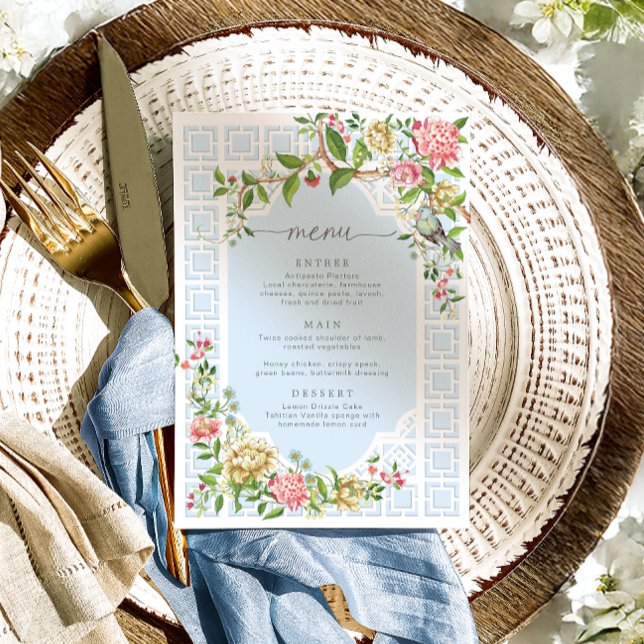 Blue Chinoiserie Floral Menu - Trianon (Creator Uploaded)