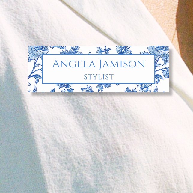 Blue Chinoiserie Floral Name Tag (Creator Uploaded)