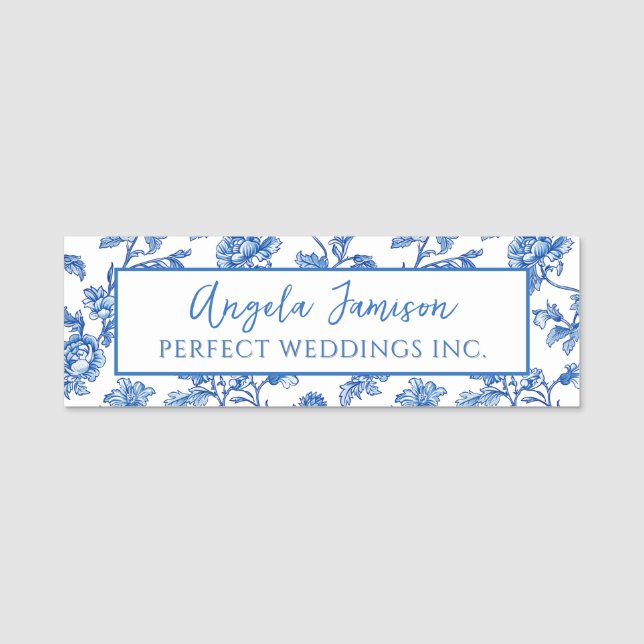 Blue Chinoiserie Floral Name Tag (Front)