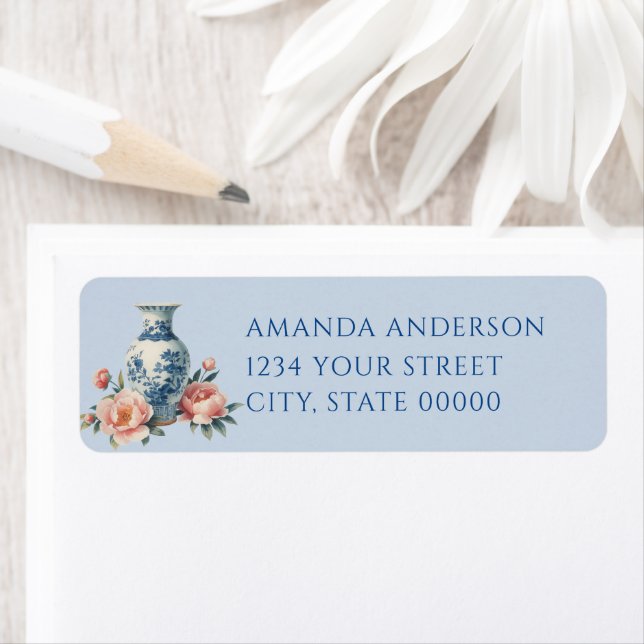 Blue Chinoiserie Floral  Return Address Label (Insitu)