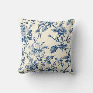 Blue Chinoiserie Floral Vintage Botanical  Cushion