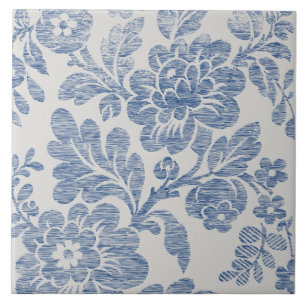 Blue Chinoiserie Floral Vintage Ceramic Tile