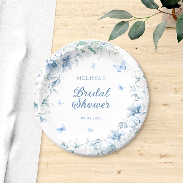 Blue Chinoiserie Floral Watercolor Bridal Shower Paper Plate (Creator Uploaded)