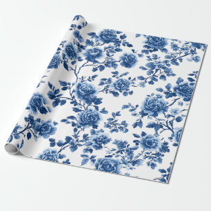 Blue Chinoiserie Floral Wrapping Paper