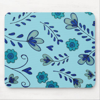 Blue chinoiserie flowers mouse pad