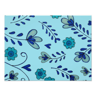 Blue chinoiserie flowers photo print