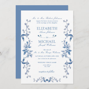 Blue Chinoiserie French Vintage Victorian Wedding Invitation