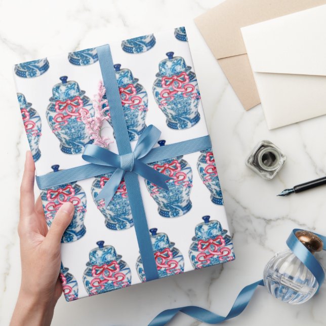Blue Chinoiserie Ginger Jar Jars Wrapping Paper (Gifting)