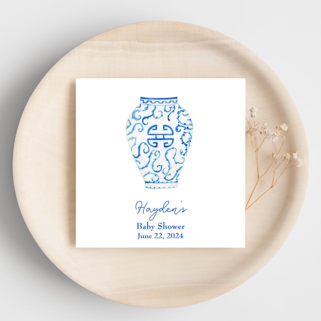 Blue Chinoiserie Ginger Jar Personalised Napkin (Creator Uploaded)