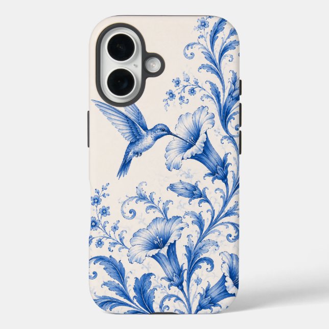 Blue Chinoiserie Hummingbird Phone Case (Back)