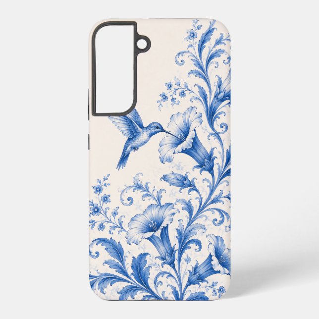 Blue Chinoiserie Hummingbird Phone Case (Back)