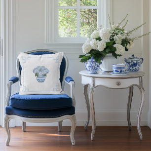 Blue Chinoiserie Hydrangea Grandmillennial  Cushion