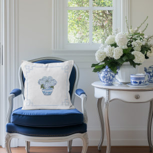 Blue Chinoiserie Hydrangea Grandmillennial  Cushion