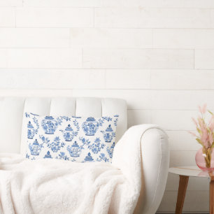 Blue Chinoiserie Jar Pattern Lumbar Cushion