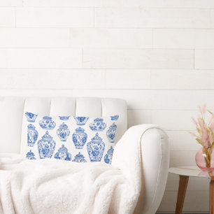 Blue Chinoiserie Jar Pattern Lumbar Cushion
