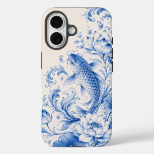 Blue Chinoiserie Koi Lotus Phone Case