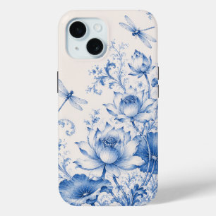 Blue Chinoiserie Lotus Dragonfly Phone Case