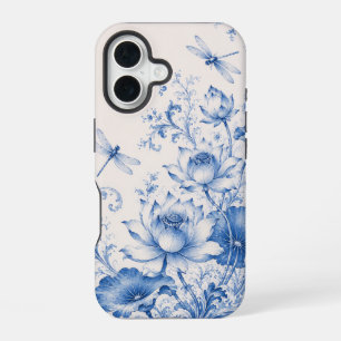 Blue Chinoiserie Lotus Dragonfly Phone Case