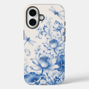 Blue Chinoiserie Lotus Dragonfly Phone Case