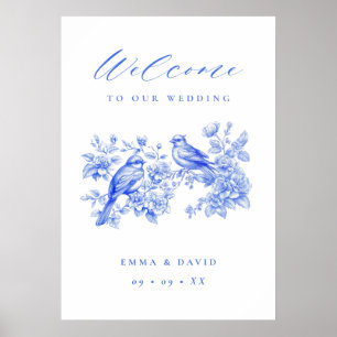Blue Chinoiserie Love Birds Wedding Welcome Poster