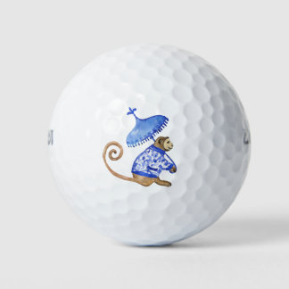 Blue chinoiserie monkey golf ball