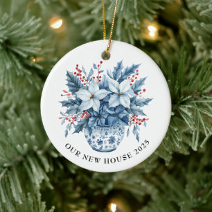Blue Chinoiserie New House Christmas Ceramic Ornament