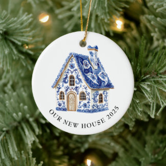Blue Chinoiserie New House Christmas Ceramic Ornament