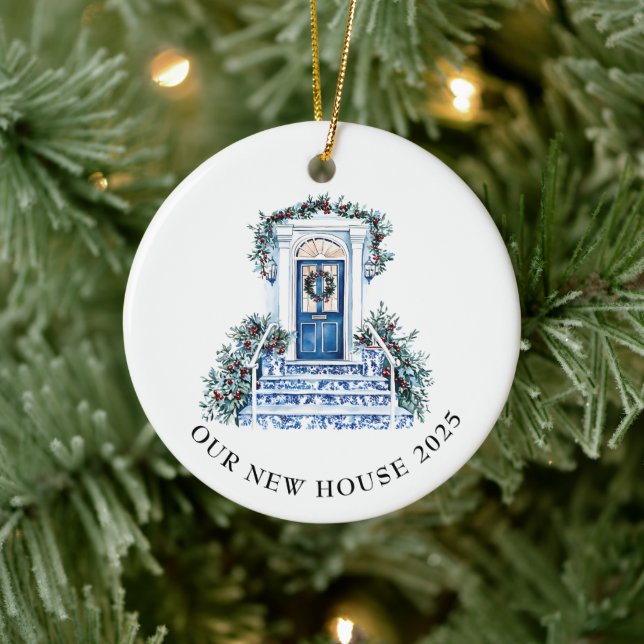 Blue Chinoiserie New House Christmas Ceramic Ornament (Tree)