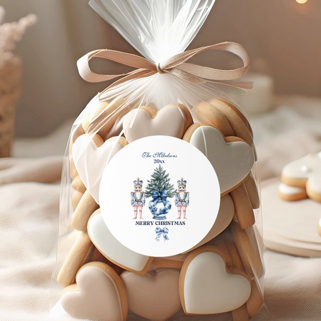 Blue Chinoiserie Nutcracker Christmas Classic Round Sticker (Creator Uploaded)
