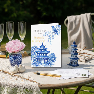Blue Chinoiserie Pagoda floral Thank You Card