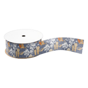 Blue Chinoiserie Pagodas Grosgrain Ribbon