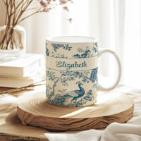 Blue Chinoiserie Peacock Custom Name