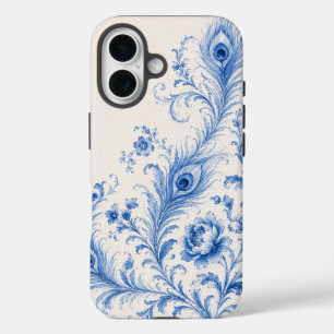 Blue Chinoiserie Peacock Feather Phone Case