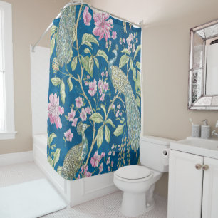 Blue Chinoiserie peacock floral Shower Curtain