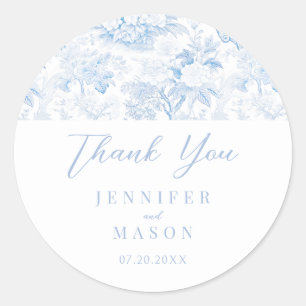 Blue Chinoiserie Porcelain Wedding Thank You  Classic Round Sticker